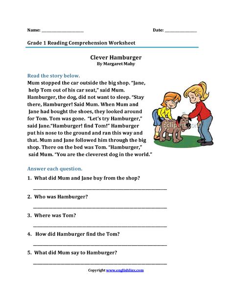 Reading comprehension worksheets short stories for grade 1 pdf