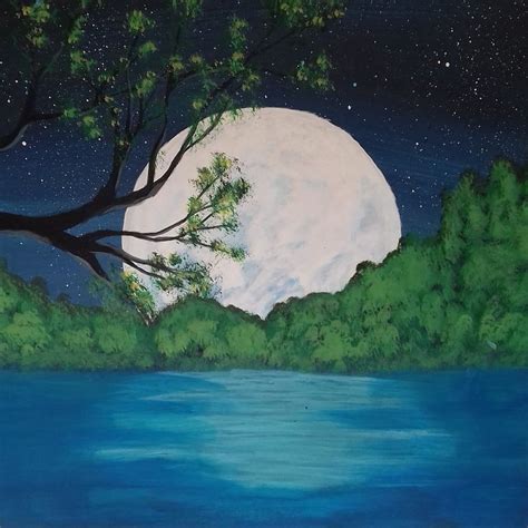 Full Moon Acrylic Painting For Sale Landscape Paintings Moon
