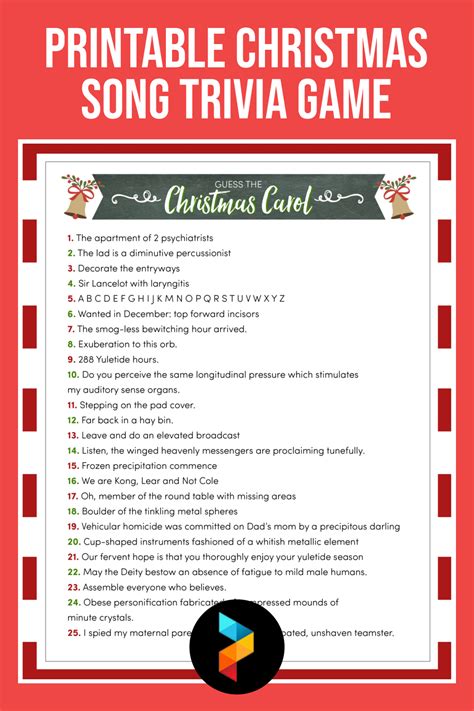 Christmas Song Trivia Game Printable