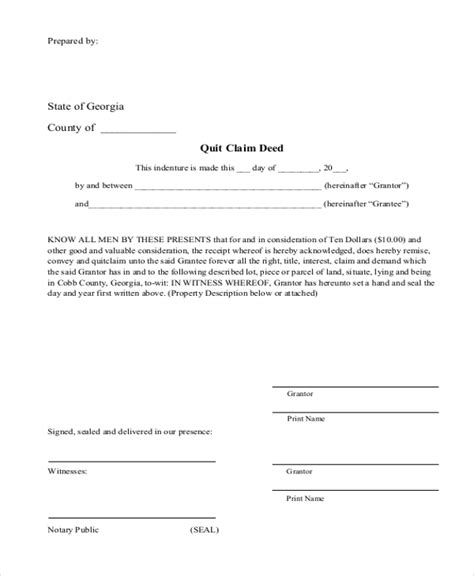 Printable Legal Form For A Quick Claim Deed Printable Forms Free Online