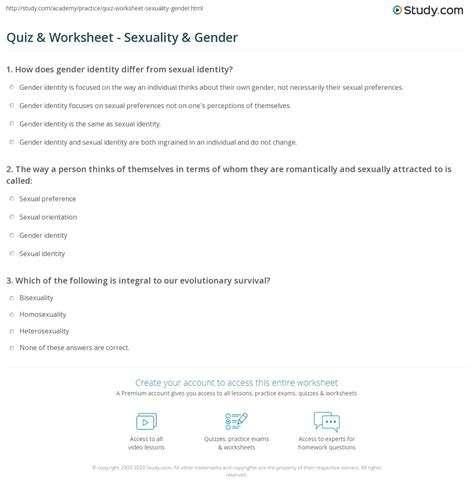 Quiz And Worksheet Sexuality And Gender