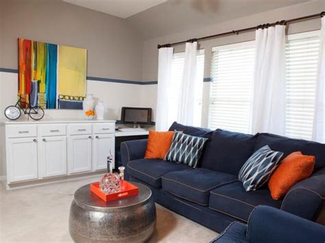 Comfy Navy Sofa In Transitional Neutral Living Room Hgtv