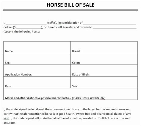 Bill Of Sale Template Free Unique Free Horse Bill Sale Template Bill