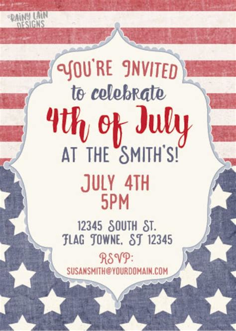 Vintage 4th Of July Bbq Invitation Red White And Blue Bbq Etsy