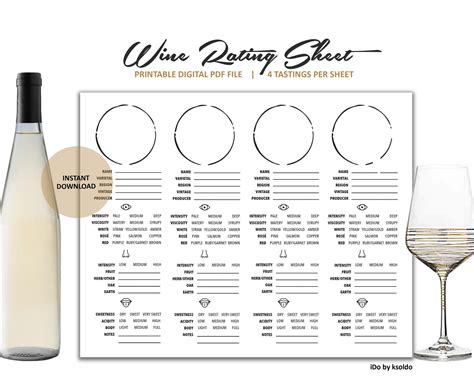 Wine Rating Sheet Wine Tasting Wine Tasting Notes Wine Etsy Canada