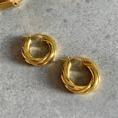 Chunky Gold Hoops Twisted Gold Hoops Thick Hoop Earrings Etsy
