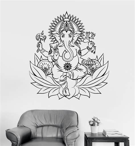 Vinyl Wall Decal Ganesha Hindu Elephant God Lotus Hinduism Stickers Un