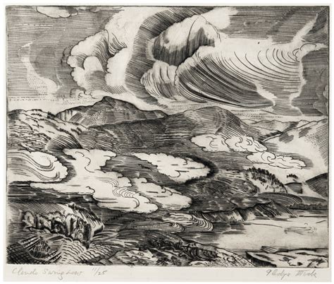 A Vintage Intaglio Etching Print By Gladys Mock Clouds Saving Love