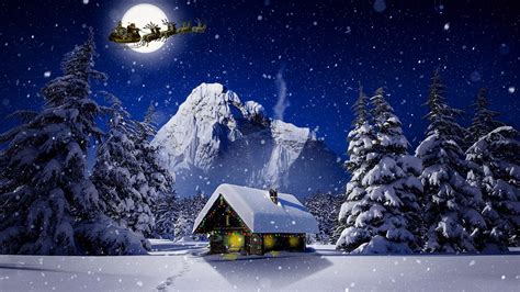 Images Deer Christmas Sleigh Winter Nature Snow Moon Night 1920x1080