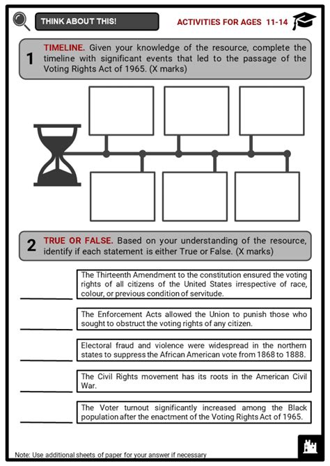 voting rights act of 1965 facts worksheets and civil rights movement