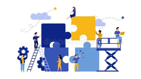 Business Team Work Building Puzzle Concept Vector Illustration People