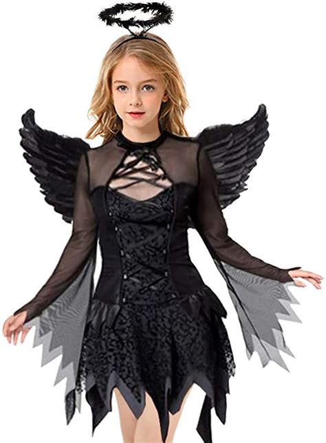 Heay Halloween Costume For Girls Fallen Angel Dress Costume With Wings