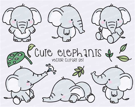 Premium Vector Clipart Kawaii Elephant Cute Elephant Etsy Elephant