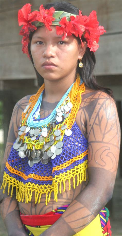 Native American Beauty With Tattoos And Flowers