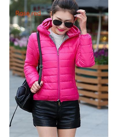 Buy Women Ultra Light Hooded Duck Down Jacket Long Sleeve Pure Color