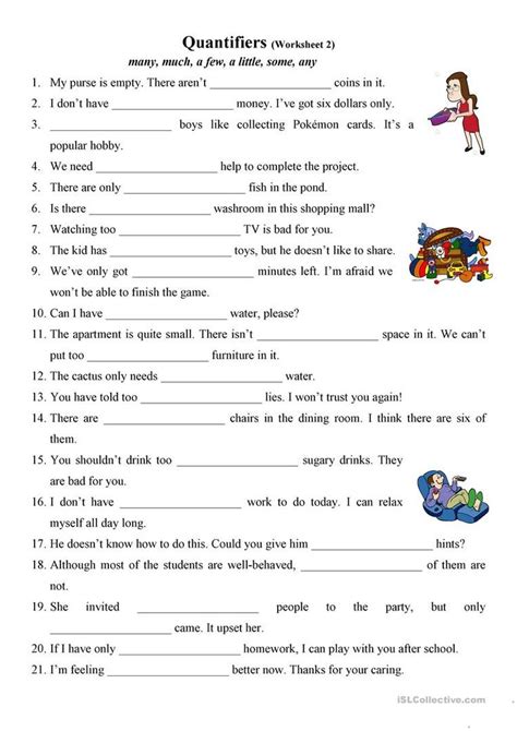 Quantifiers Many Much A Few A Babe Some Any Worksheet Free ESL Printable Worksheets