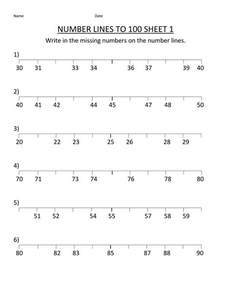 Math Number Lines To 100 Worksheets Learning Printable First Grade