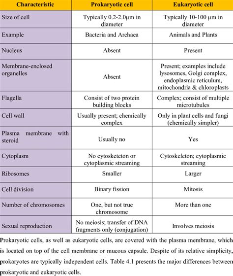 Prokaryotic And Eukaryotic Difference Table
