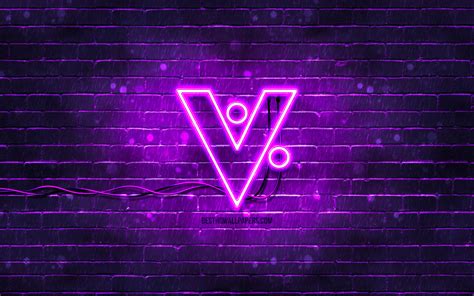 Download Wallpapers Vericoin Violet Logo 4k Violet Brickwall