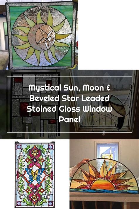 Several Stained Glass Windows With The Words Mystiral Sun Moon And