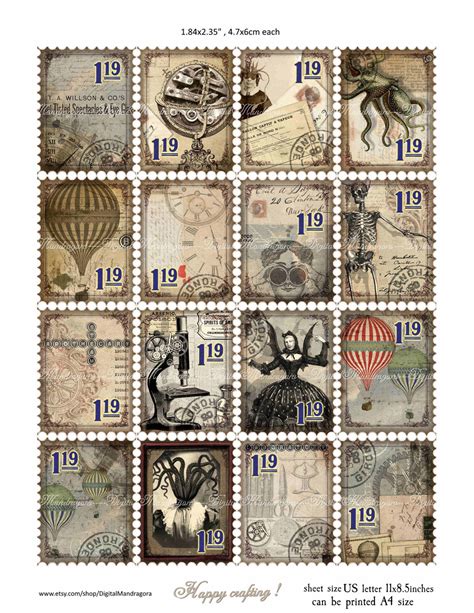 Steampunk Faux Postage Stamps Vintage Stamps Victorian Etsy