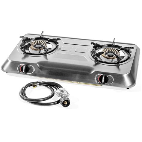 Stainless Steel Portable Propane Lpg Gas Stove Double 2 Burner Cook To