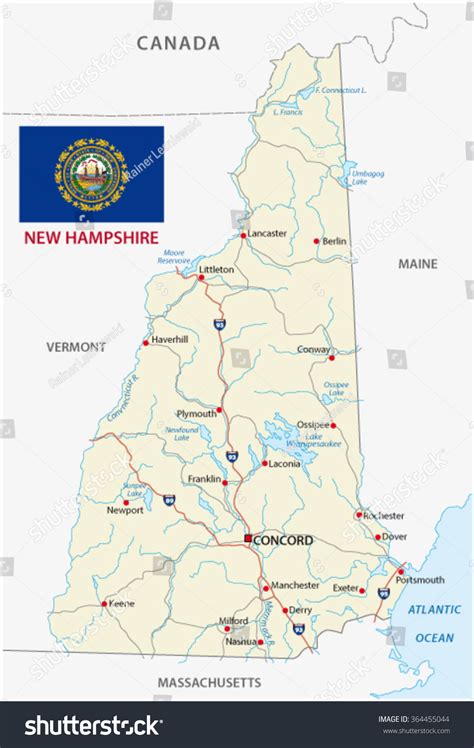 New Hampshire Road Map With Flag Stock Vector Illustration
