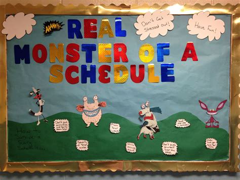 ahh real monster themed bulletin board about dealing with managing your schedule ahh real