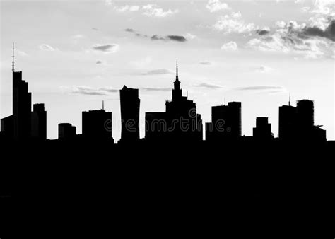 Silhouette Of The City Skyline Black And White Stock Photo Image Of