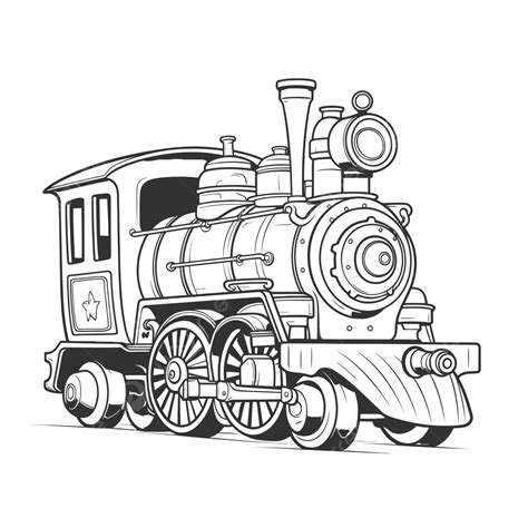 Black And White Illustration Of A Steam Engine To Color Outline Sketch