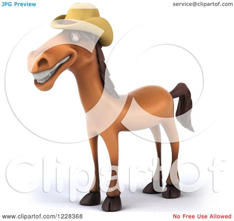 Clipart Of A 3d Smiling Horse Wearing A Cowboy Hat And