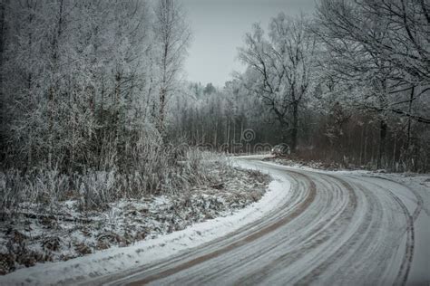 Winter Country Road With Car Stock Photo Image Of Road Garden 106725366