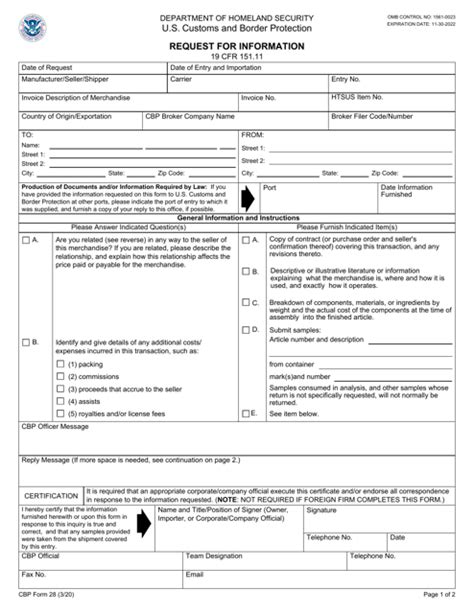 Cbp Form 28 Fill Out Sign Online And Download Fillable Pdf