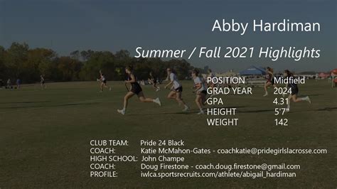 Abby Hardiman Lacrosse Highlights Summer Fall Pride Black