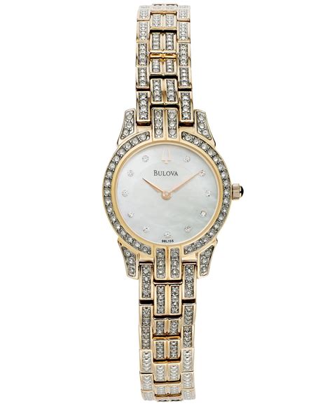Bulova Womens Crystal Rose Gold Tone Bracelet Watch 23mm 98l155 In