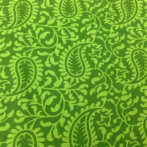 Indian Block Print Paisley Fabric Green Cotton Fabric