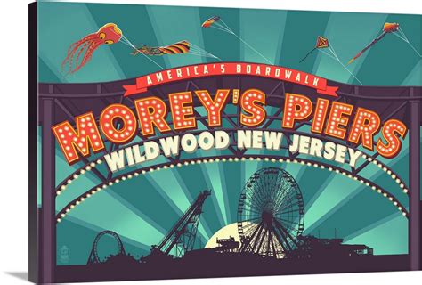 Wildwood New Jersey Moreys Pier Marquee Retro Travel Poster Wall