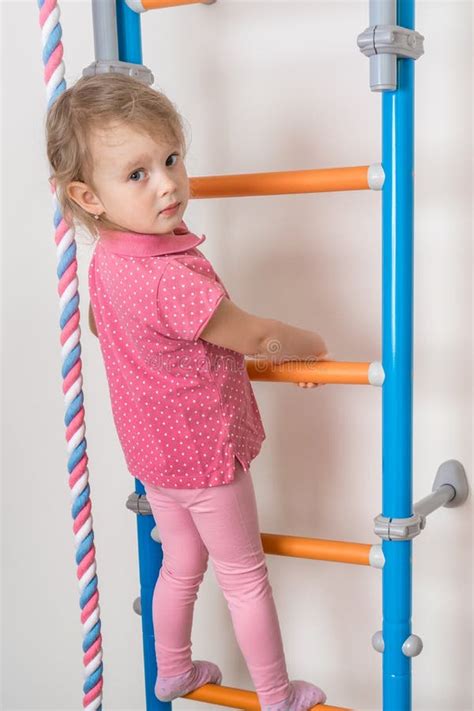 Little Happy Girl Climbing The Ladder Stock Image Image Of Healthy