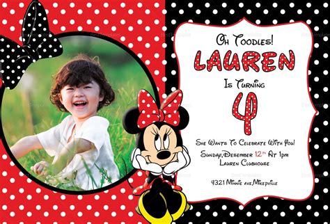 Minnie Mouse Photo Invitation Card Design Template In Word Psd Publisher