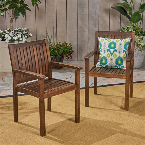 Delivery available for an extra cost. Caroline Outdoor Acacia Wood Dining Chairs, Set of 2, Dark ...