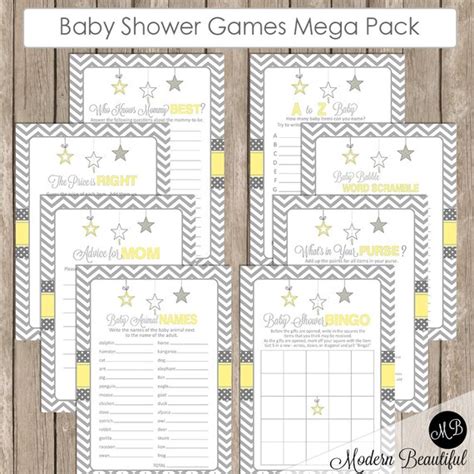 Baby Shower Game Pack Yellow And Gray Twinkle Little Star