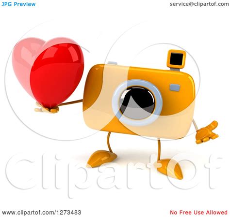 Clipart Of A 3d Camera Character Shrugging And Holding A Heart