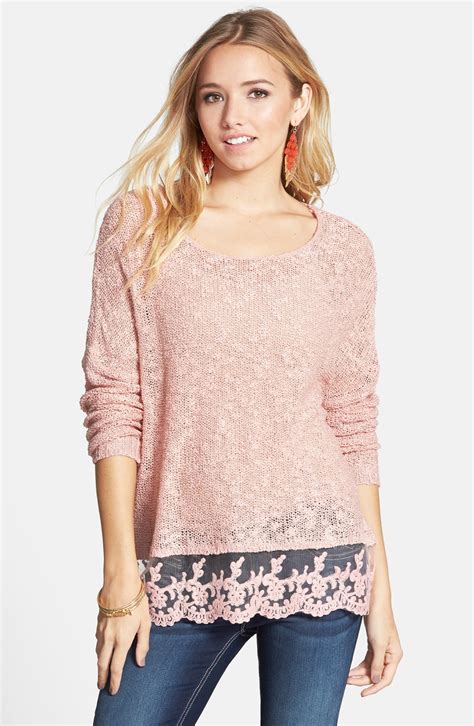 Woven Heart Lace Trim Sweater Juniors Nordstrom