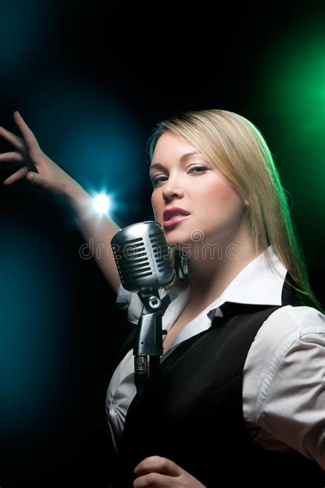 Woman With Retro Microphone Stock Image Image Of Radio Glamour 74951273