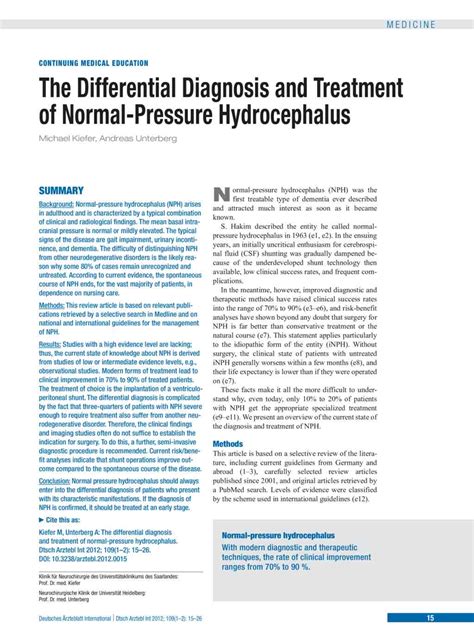 The Differential Diagnosis And Treatment Of Normal Pressure Hydrocephalus