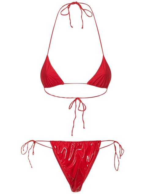 Oséree Swimwear Latex Effect Microkini Bikini Set In Red Modesens