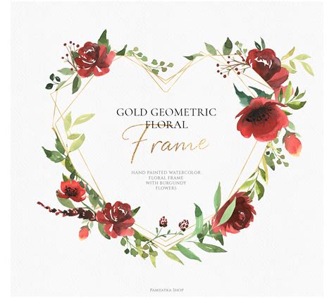 Gold Geometric Floral Frame Floral Heart By Pamyatka Thehungryjpeg