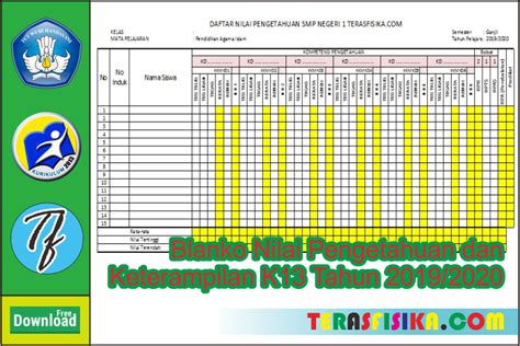 Download Format Daftar Nilai K13 Pengetahuan Dan Keterampilan Tahun - Riset