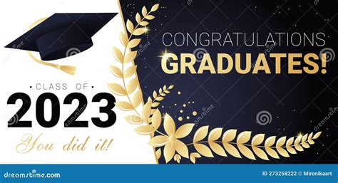 Congratulations Graduates Class Of 2023 Banner Design Template For Graduation Ceremony Vector