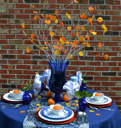 Cobalt Blue And Orange Table Ideas Liz Bushong Blue Fall Decor